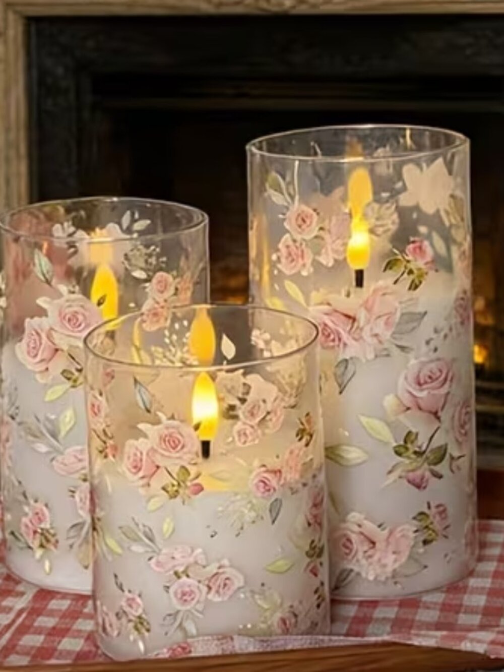 Pink Rose Floral Flameless Remote Candles - New